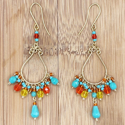 Fire Polished Bead Teardrop Drop Earrings Hypoallergenic Stainless Steel Hooks