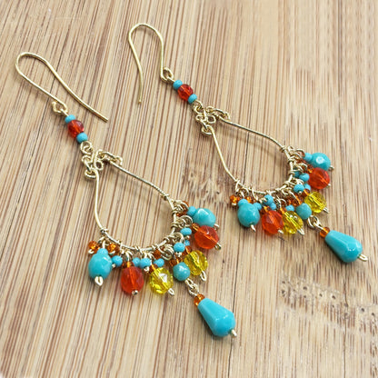 Fire Polished Bead Teardrop Drop Earrings Hypoallergenic Stainless Steel Hooks