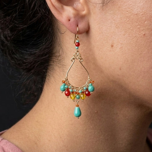 Fire Polished Bead Teardrop Drop Earrings Hypoallergenic Stainless Steel Hooks