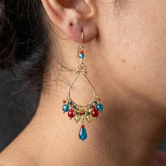 Fire Polished Bead Teardrop Earrings with Hypoallergenic Stainless Steel Hooks