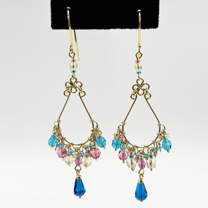 Fire Polished Bead Teardrop Drop Earrings Hypoallergenic Stainless Steel Hooks