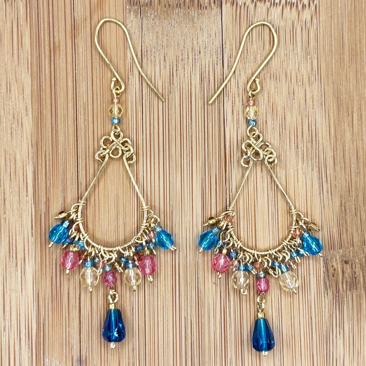 Fire Polished Bead Teardrop Drop Earrings Hypoallergenic Stainless Steel Hooks