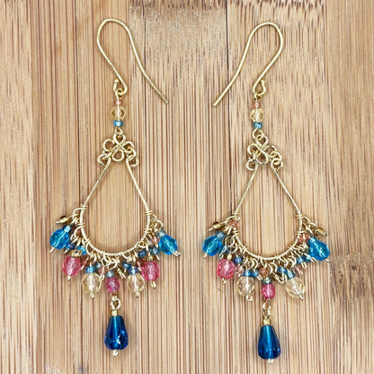 Fire Polished Bead Teardrop Drop Earrings Hypoallergenic Stainless Steel Hooks