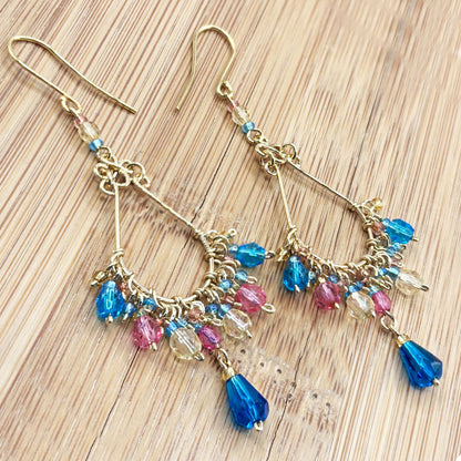 Fire Polished Bead Teardrop Drop Earrings Hypoallergenic Stainless Steel Hooks