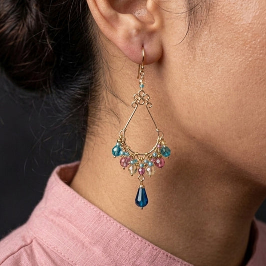 Fire Polished Bead Teardrop Drop Earrings Hypoallergenic Stainless Steel Hooks