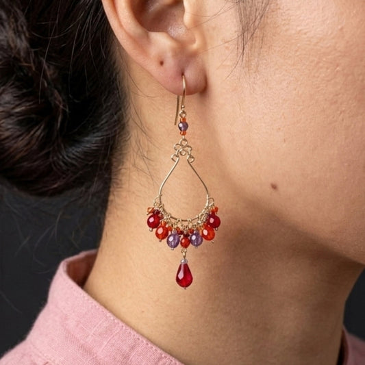 Fire Polished Bead Teardrop Earrings Hypoallergenic Stainless Steel Hooks Elegant Jewelry