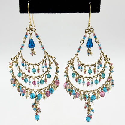 Fire Polished Bead Chandelier & Teardrop Earrings Hypoallergenic Stainless Steel Hooks
