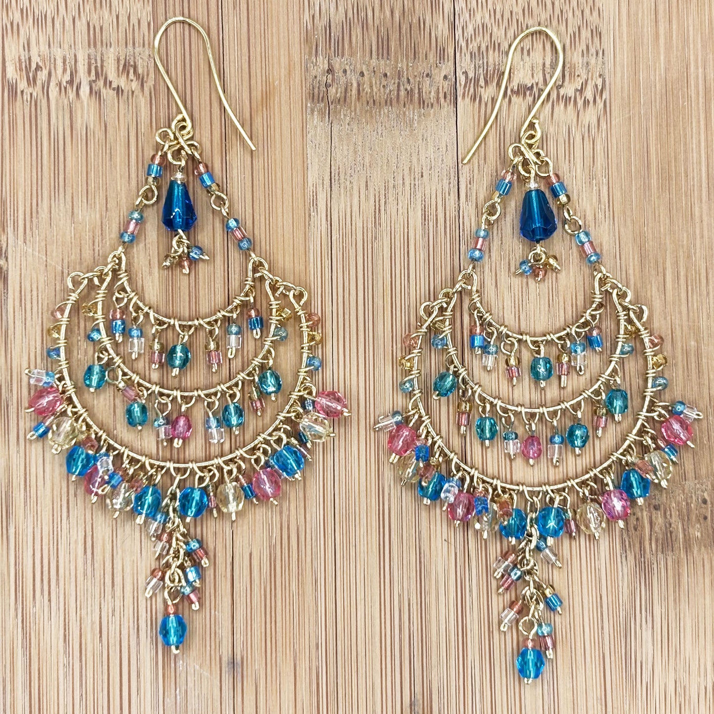 Fire Polished Bead Chandelier & Teardrop Earrings Hypoallergenic Stainless Steel Hooks
