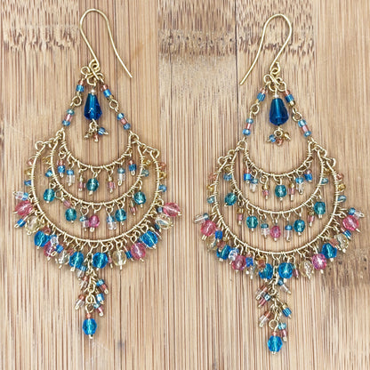 Fire Polished Bead Chandelier & Teardrop Earrings Hypoallergenic Stainless Steel Hooks