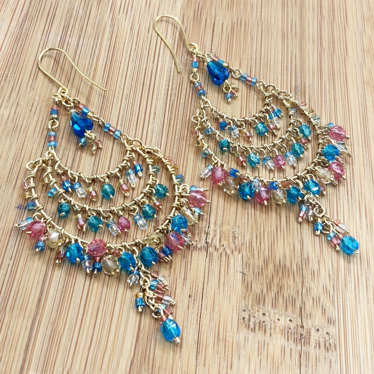 Fire Polished Bead Chandelier & Teardrop Earrings Hypoallergenic Stainless Steel Hooks