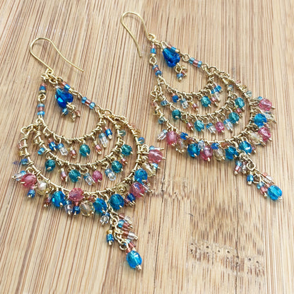 Fire Polished Bead Chandelier & Teardrop Earrings Hypoallergenic Stainless Steel Hooks
