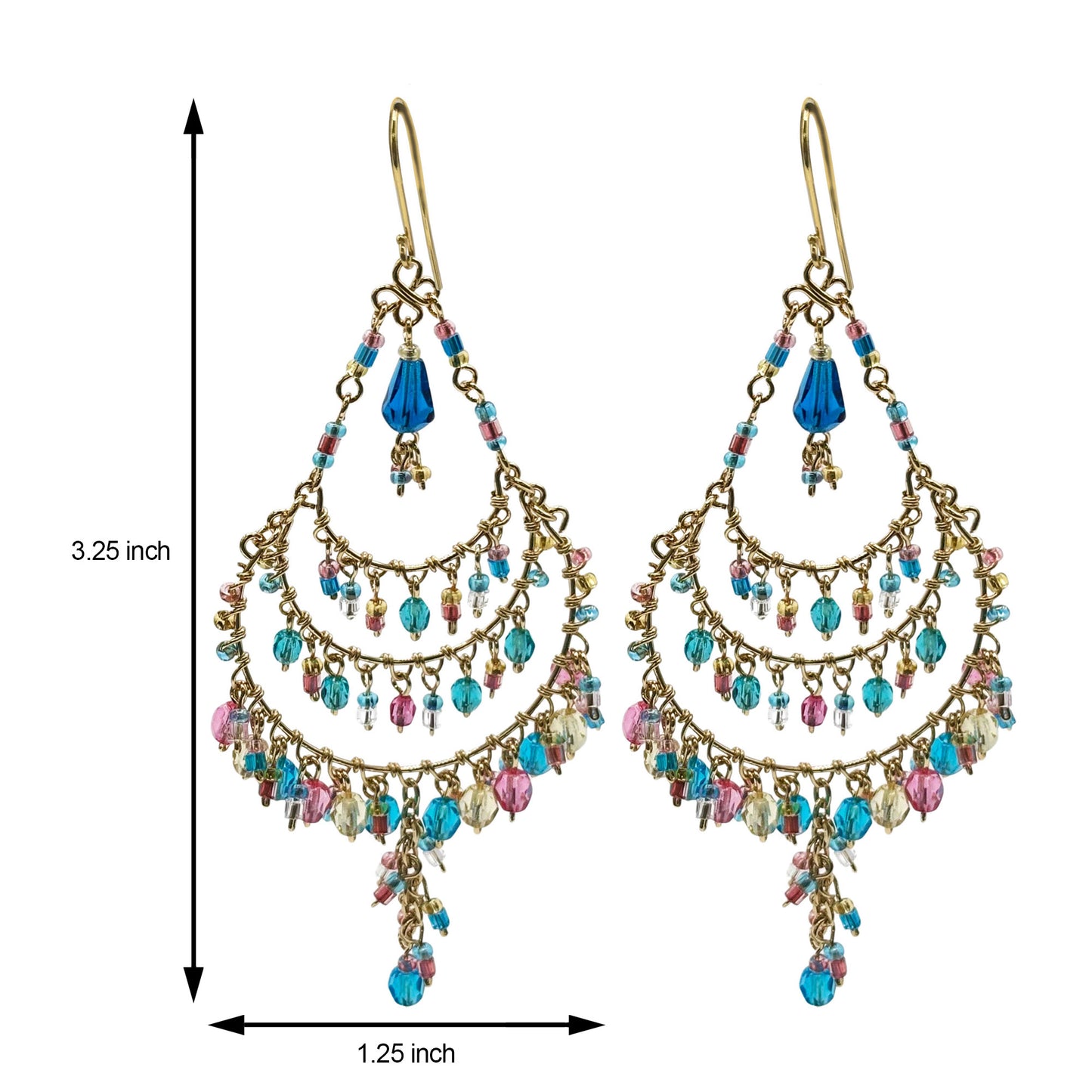 Fire Polished Bead Chandelier & Teardrop Earrings Hypoallergenic Stainless Steel Hooks