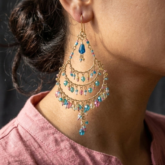 Fire Polished Bead Chandelier & Teardrop Earrings Hypoallergenic Stainless Steel Hooks