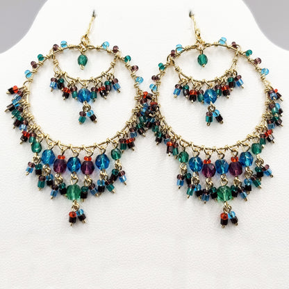 Gold Tone Chandelier Earrings with Multicolor Crystal Beads Boho Dangle Statement Jewelry Hypoallergenic Stainless Steel