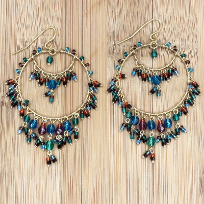 Gold Tone Chandelier Earrings with Multicolor Crystal Beads Boho Dangle Statement Jewelry Hypoallergenic Stainless Steel