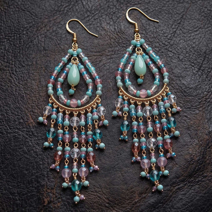 Multicolor Fire Polished Bead Chandelier Earrings 3 Inch Stainless Steel Beaded Boho Dangle Jewelry Handmade Statement Gift