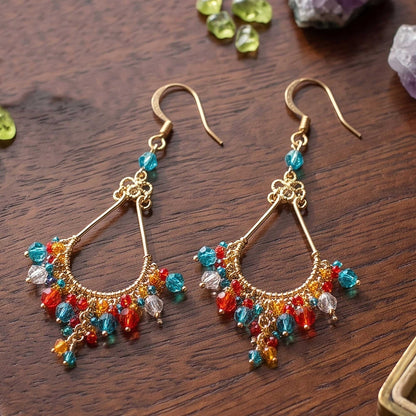 Multicolor Fire Polished Bead Chandelier Earrings Gold Tone Stainless Steel Boho Dangle Jewelry Handmade Statement Gift