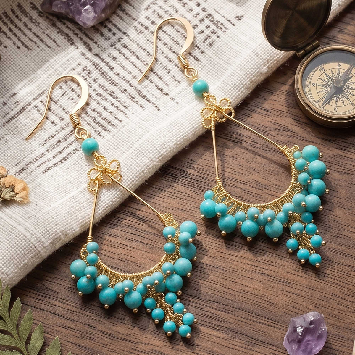 Fire Polished Bead Chandelier Earrings 2.25 Inch Gold Tone Stainless Steel Boho Dangle Drop Jewelry Handmade Statement Gift