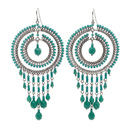 Cleopatra Earrings Stainless Steel Czech Beads Emerald Green Double Hoop Dangle Silver Tone Boho Statement Jewelry - Gem Avenue Retail