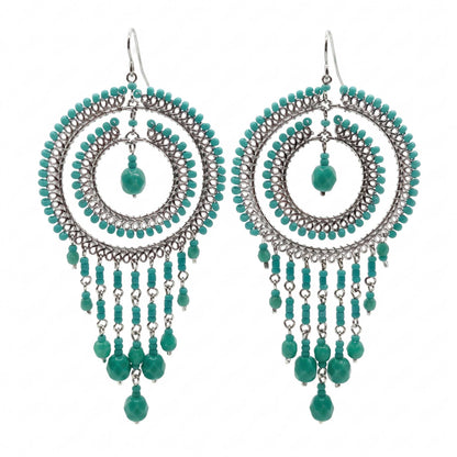 Emerald Green Czech Beaded Cleopatra Hoop Earrings - Gem Avenue Retail
