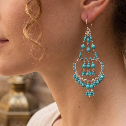 Cleopatra Earrings Stainless Steel Czech Beads Teal Green Hoop Dangle Silver Tone Boho Statement Jewelry - Gem Avenue Retail
