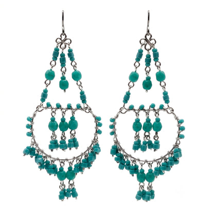 Cleopatra Earrings Stainless Steel Czech Beads Teal Green Hoop Dangle Silver Tone Boho Statement Jewelry - Gem Avenue Retail