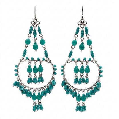 Teal Green Czech Beaded Cleopatra Hoop Earrings - Gem Avenue Retail