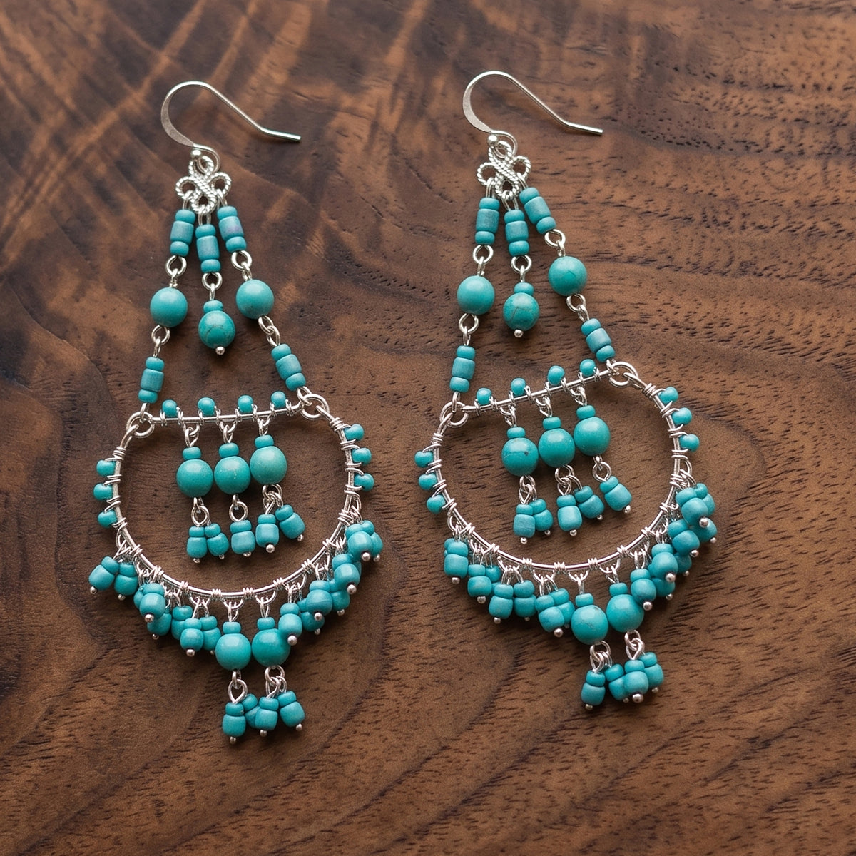 Cleopatra Earrings Stainless Steel Czech Beads Teal Green Hoop Dangle Silver Tone Boho Statement Jewelry - Gem Avenue Retail