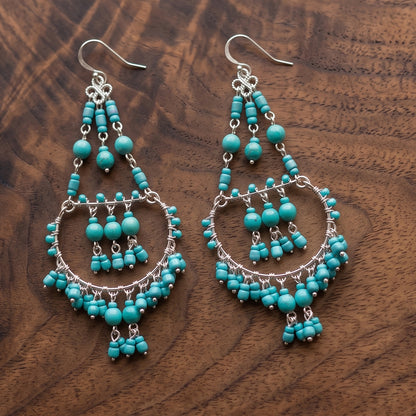Cleopatra Earrings Stainless Steel Czech Beads Teal Green Hoop Dangle Silver Tone Boho Statement Jewelry - Gem Avenue Retail