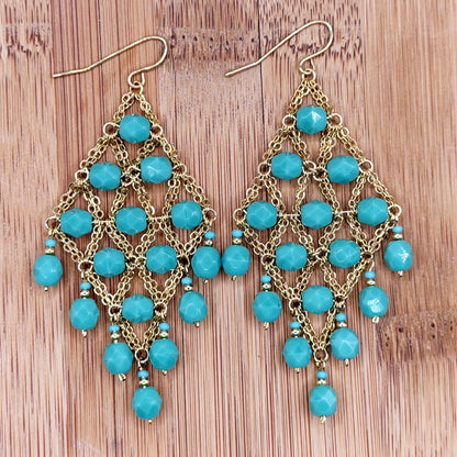 Cleopatra Earrings Stainless Steel Czech Beads Emerald Green Lattice Chandelier Dangle Gold Tone Boho Statement Jewelry - Gem Avenue Retail
