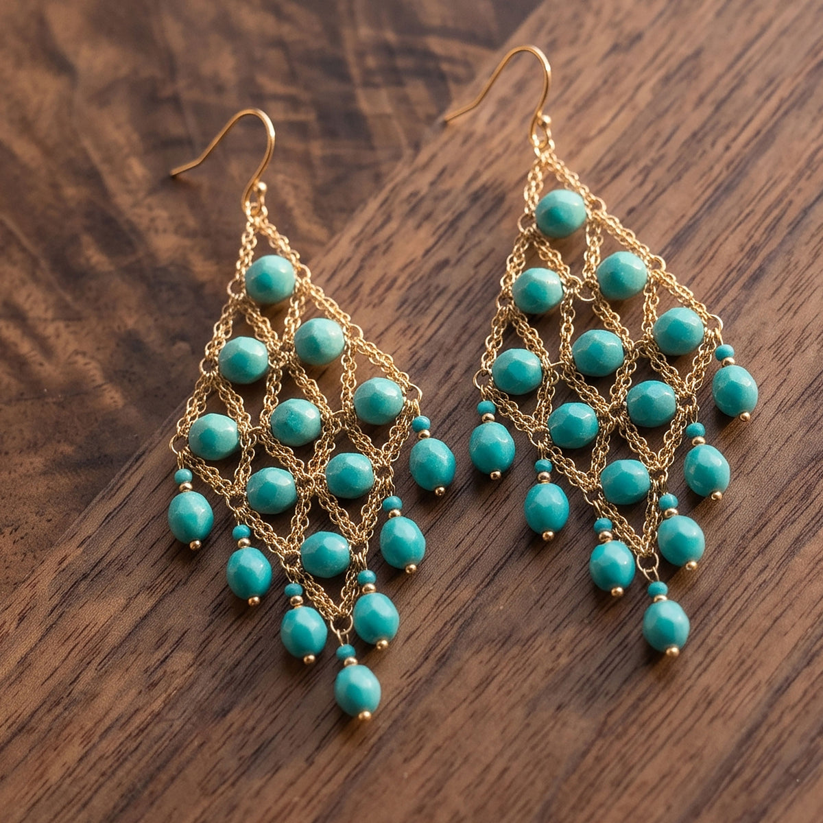 Cleopatra Earrings Stainless Steel Czech Beads Emerald Green Lattice Chandelier Dangle Gold Tone Boho Statement Jewelry - Gem Avenue Retail