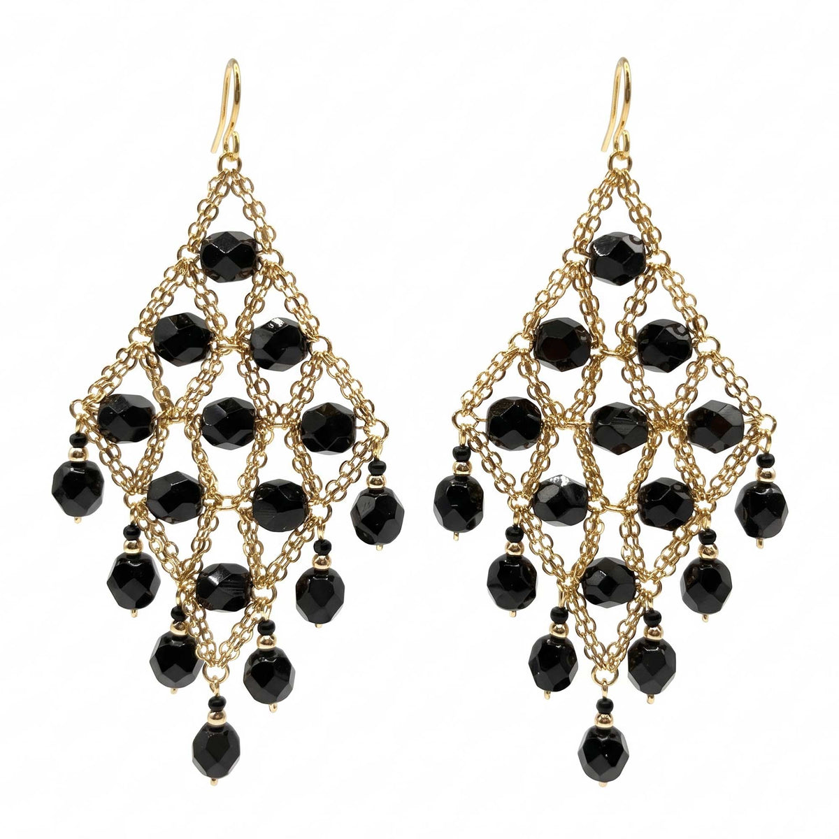Black Czech Beaded Cleopatra Chandelier Earrings - Gem Avenue Retail