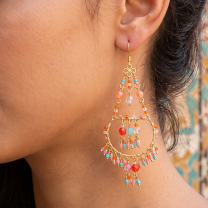 Multicolor Fire Polished Beaded Stainless Steel Chandelier Earrings - Gem Avenue Retail