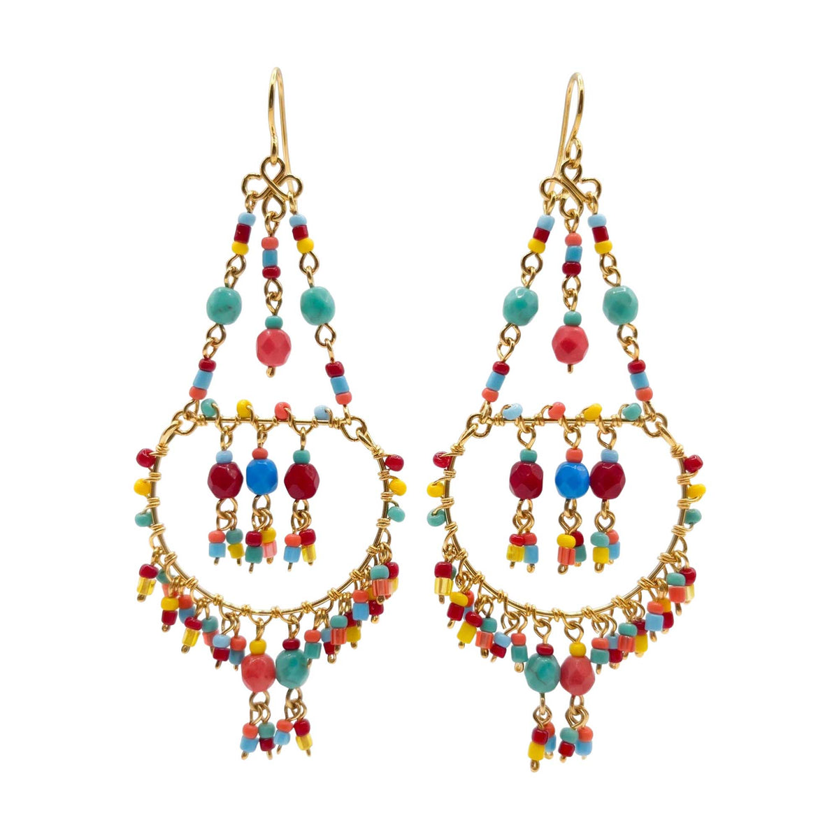 Multicolor Fire Polished Beaded Stainless Steel Chandelier Earrings - Gem Avenue Retail