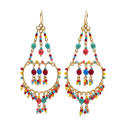 Multicolor Fire Polished Beaded Stainless Steel Chandelier Earrings - Gem Avenue Retail