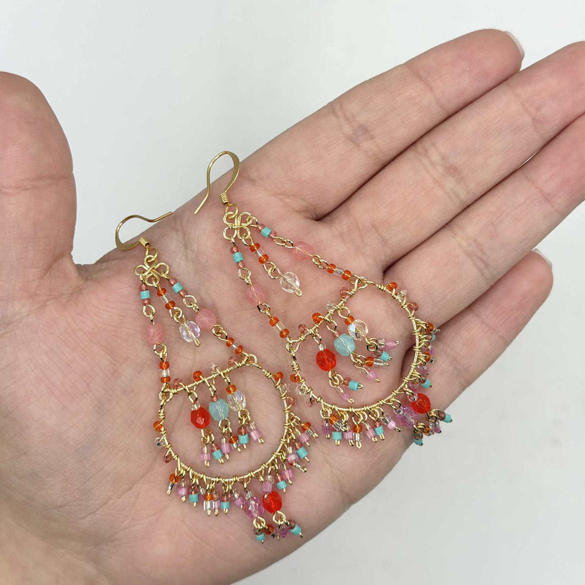 Multicolor Fire Polished Beaded Stainless Steel Chandelier Earrings - Gem Avenue Retail