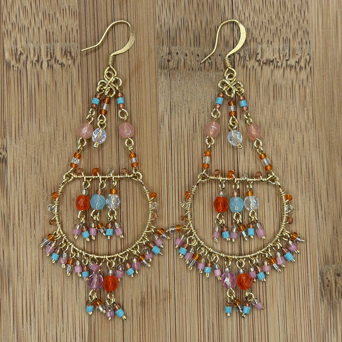 Multicolor Fire Polished Beaded Stainless Steel Chandelier Earrings - Gem Avenue Retail