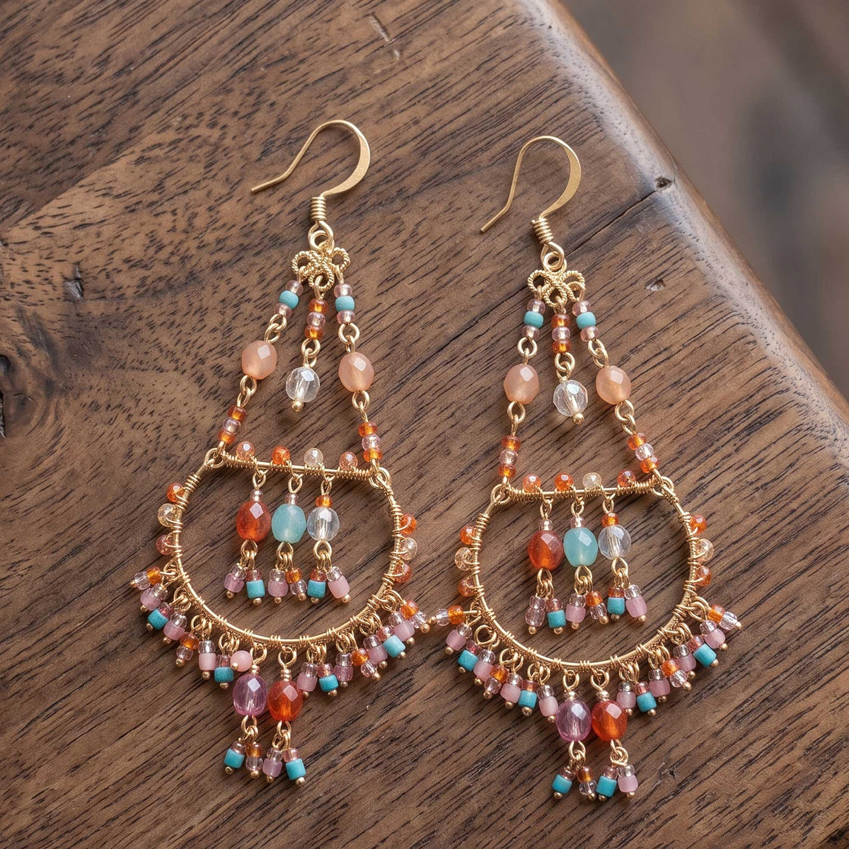 Multicolor Fire Polished Beaded Stainless Steel Chandelier Earrings - Gem Avenue Retail