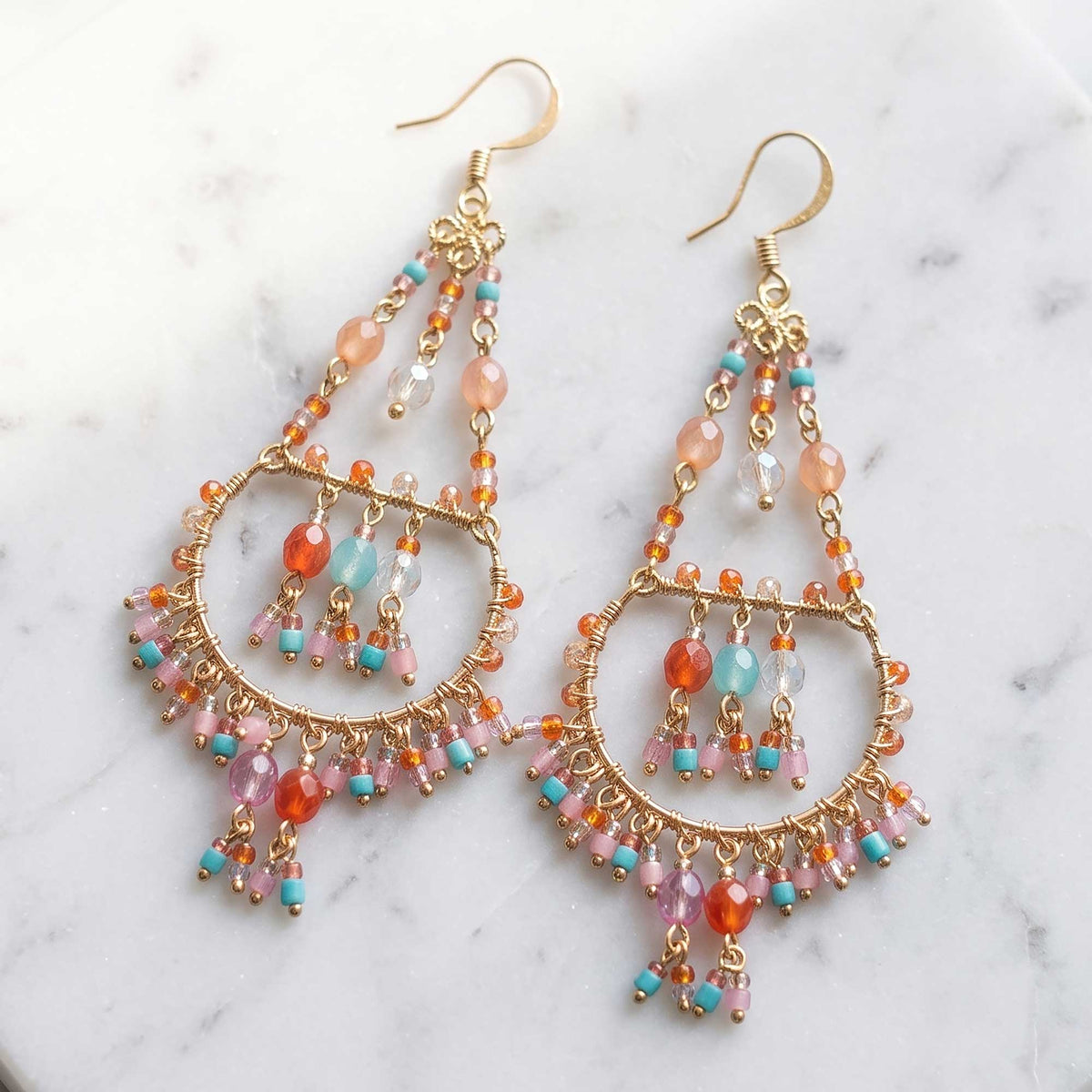 Multicolor Fire Polished Beaded Stainless Steel Chandelier Earrings - Gem Avenue Retail