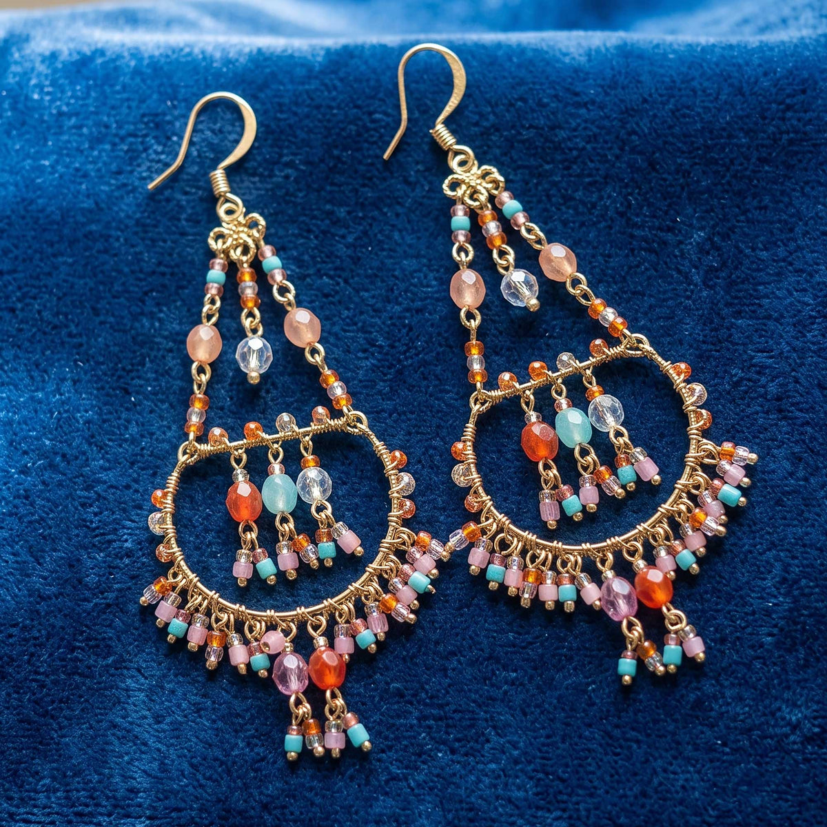 Multicolor Fire Polished Beaded Stainless Steel Chandelier Earrings - Gem Avenue Retail