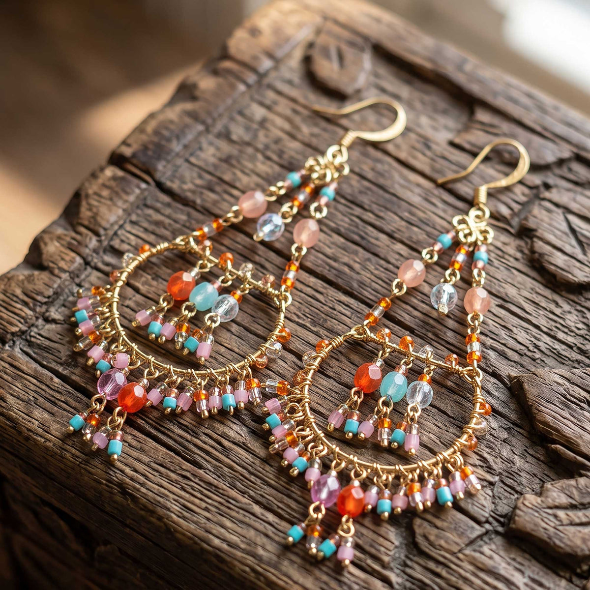 Multicolor Fire Polished Beaded Stainless Steel Chandelier Earrings - Gem Avenue Retail