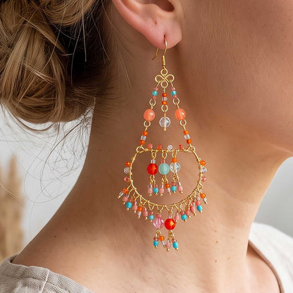 Multicolor Fire Polished Beaded Stainless Steel Chandelier Earrings - Gem Avenue Retail