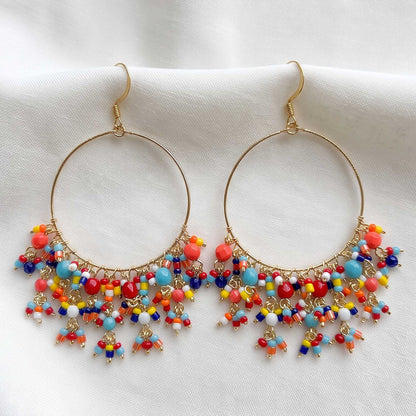 Multicolor Stainless Steel Fire Polished Bead Chandelier Earrings - Gem Avenue Retail