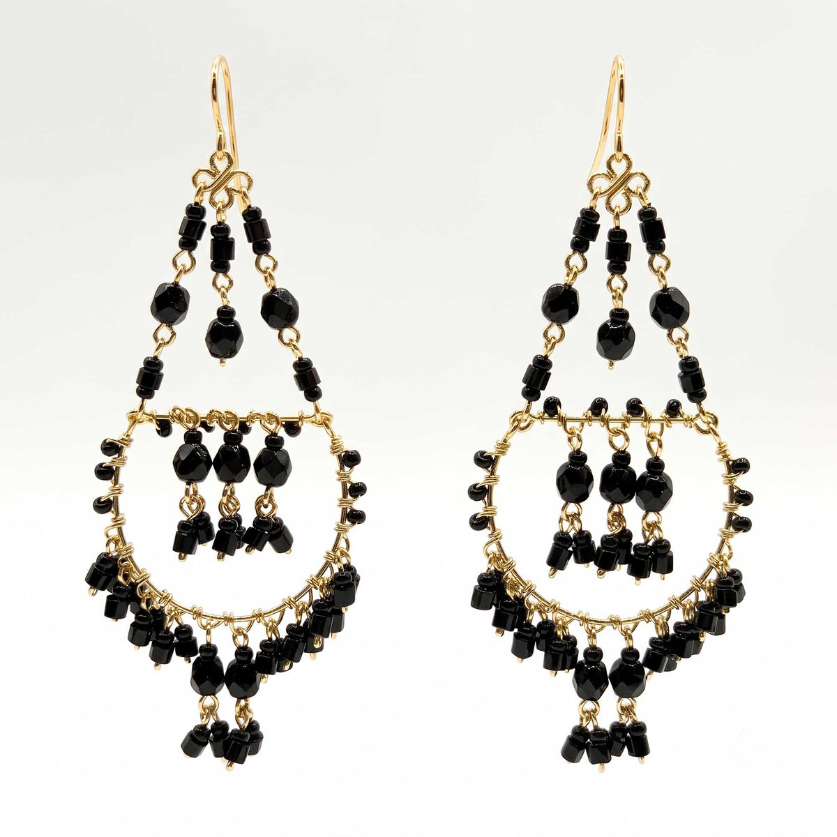 Black Stainless Steel Fire Polished Bead Double Hoop Chandelier Earrings - Gem Avenue Retail