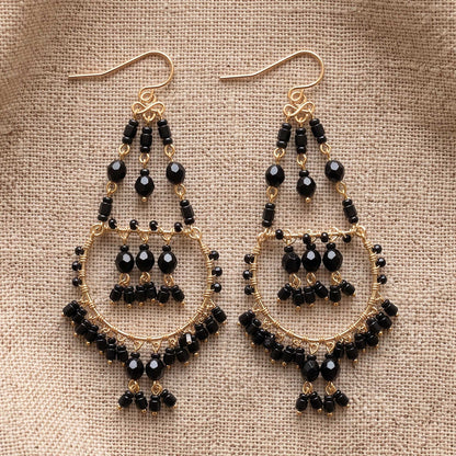 Black Stainless Steel Fire Polished Bead Double Hoop Chandelier Earrings - Gem Avenue Retail