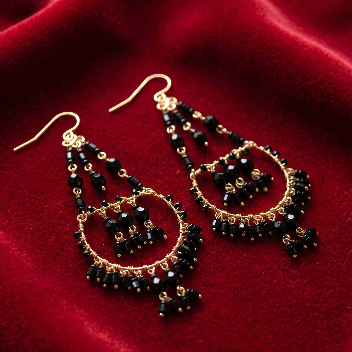 Black Stainless Steel Fire Polished Bead Double Hoop Chandelier Earrings - Gem Avenue Retail