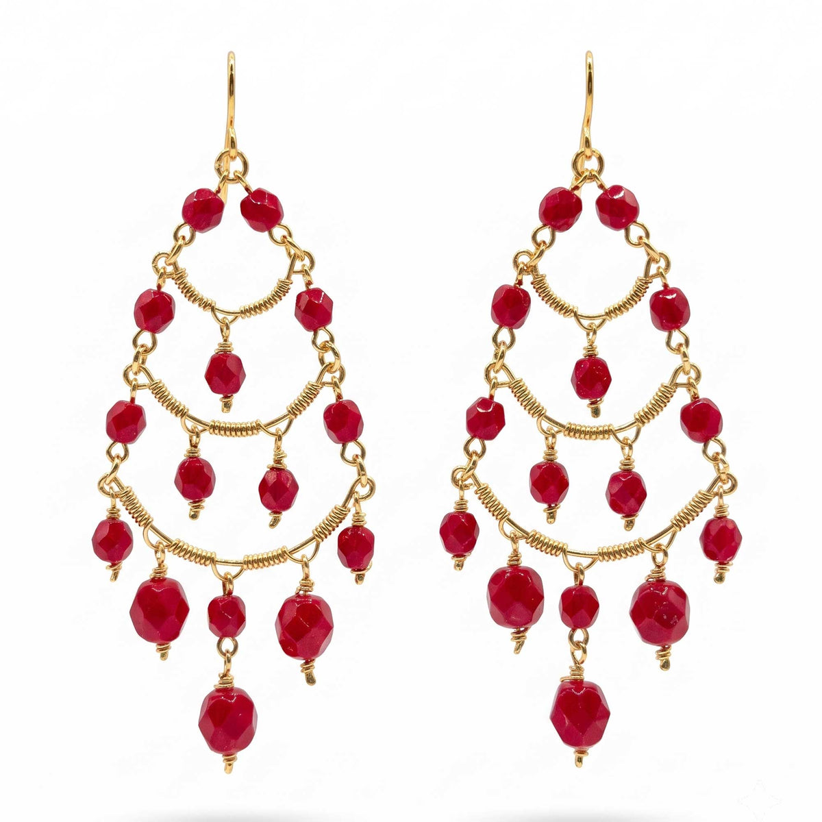 Cleopatra Stainless Steel Czech Bead Chandelier Earrings Gold Tone