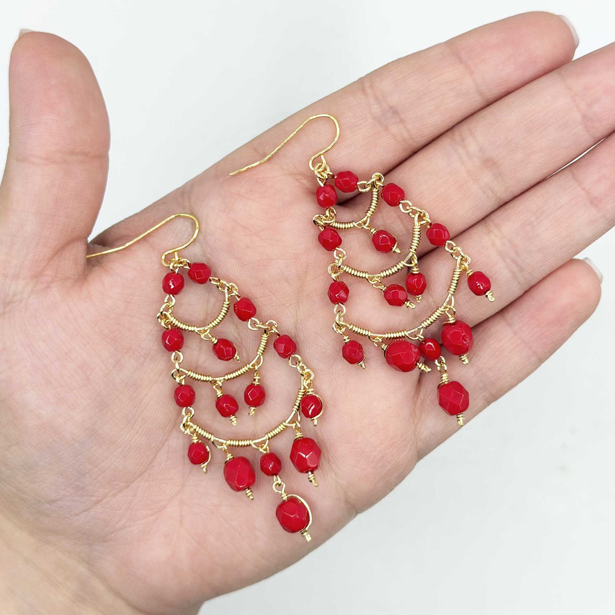 Cleopatra Stainless Steel Czech Bead Chandelier Earrings Gold Tone