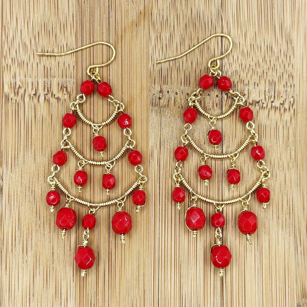 Cleopatra Stainless Steel Czech Bead Chandelier Earrings Gold Tone