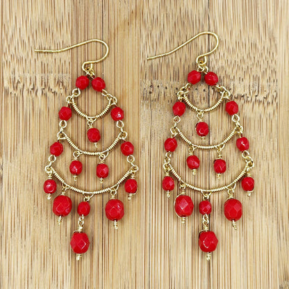 Cleopatra Stainless Steel Czech Bead Chandelier Earrings Gold Tone